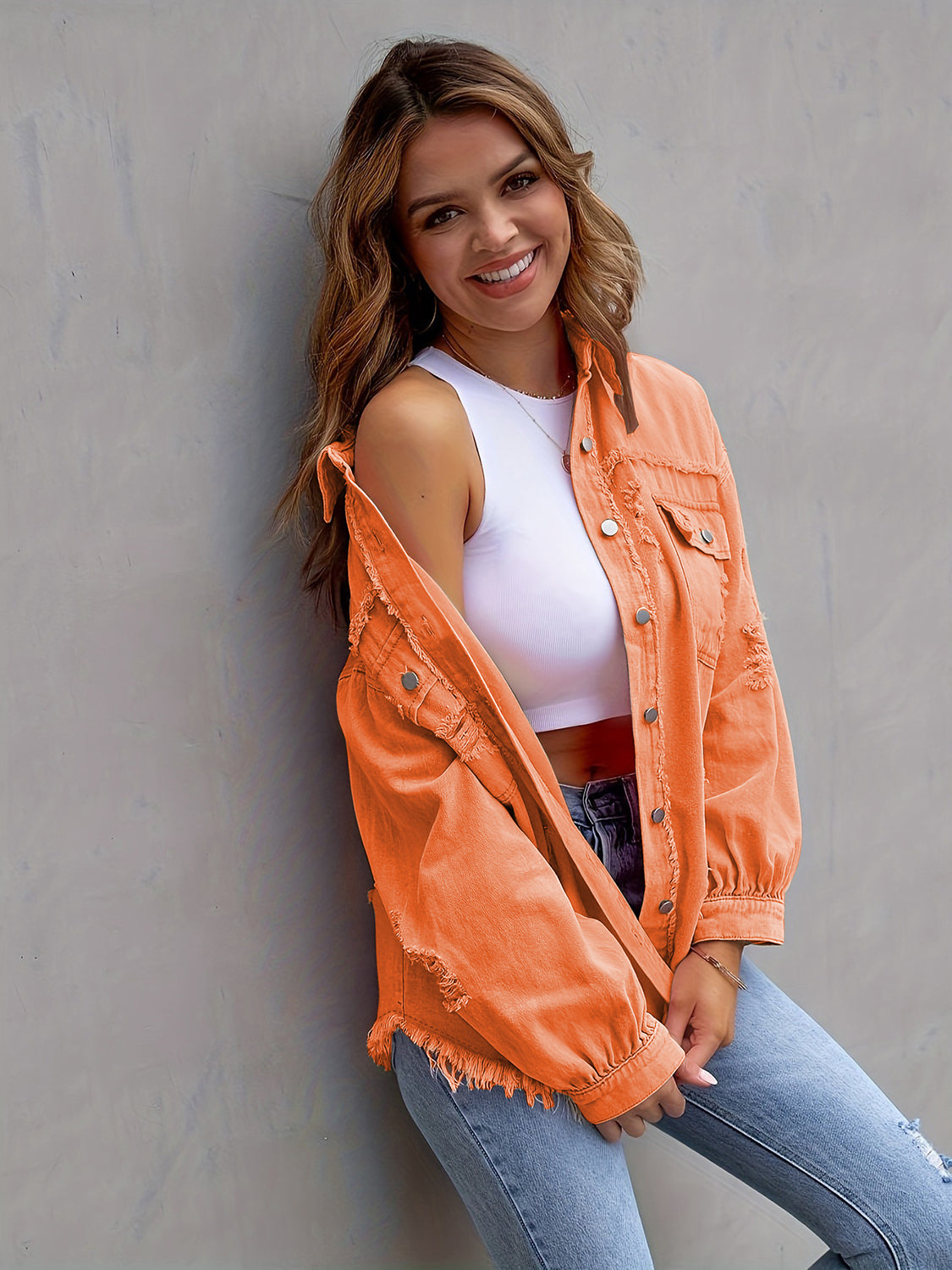 Chaqueta de mezclilla oversize con efecto desgastado