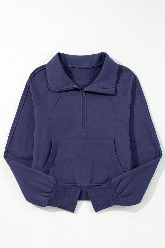 Sudadera de cuello medio con cremallera y forro polar liso