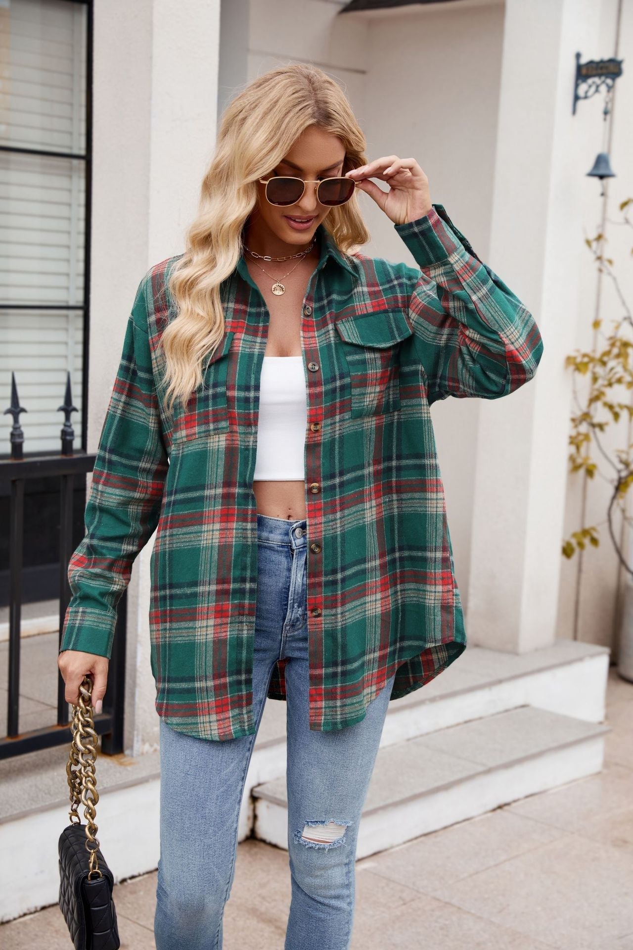 Camisa Mandy de manga larga con botones a cuadros