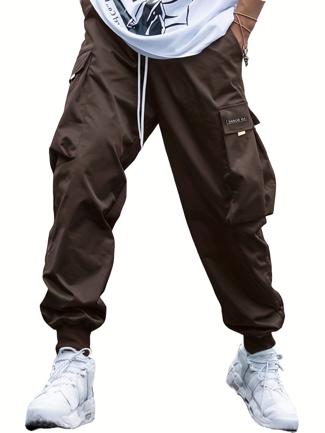 Pantalones cargo de hombre con múltiples bolsillos y cordón
