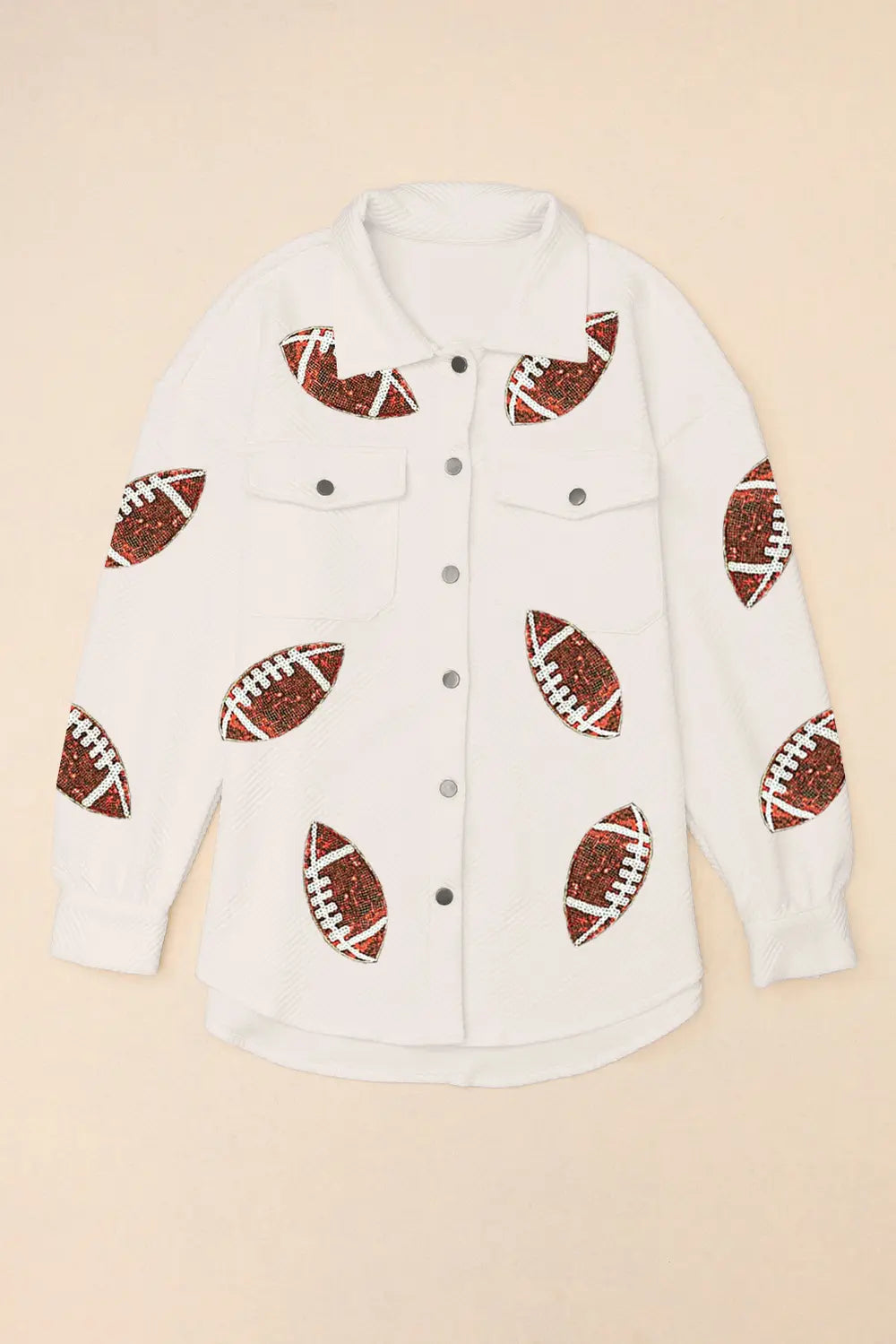 Chaqueta con cuello y broches, y parches de fútbol de lentejuelas