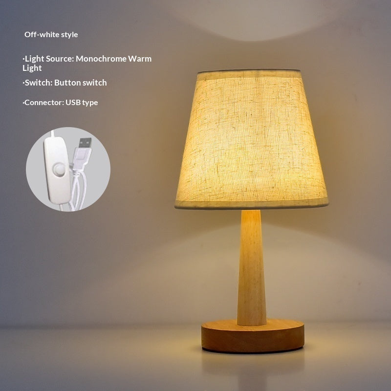 Simple Modern Creative LED Bedside Lamp Dimming Remote Control Solid Wood Small Table Lamp