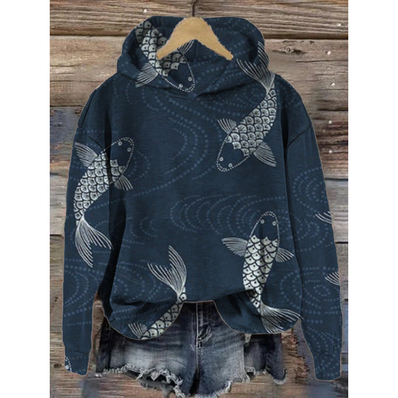 Sudadera con capucha y estampado de manga larga para mujer