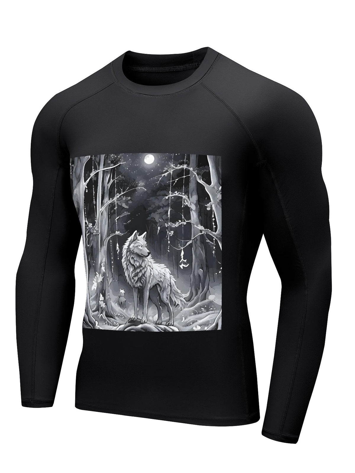 Ethereal Wolf in the Moonlight Men's Long-Sleeve Surfing Top (Front Printing)