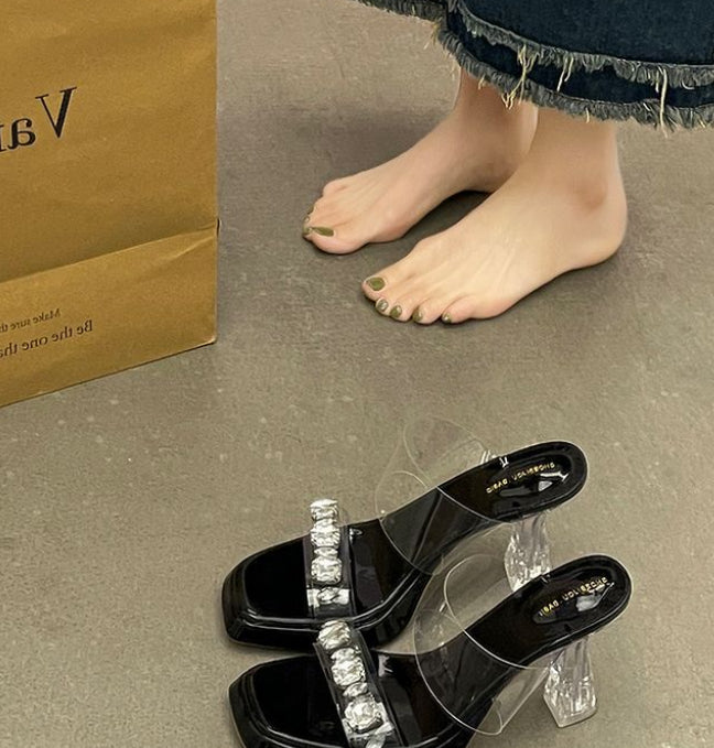 French Rhinestone Clear Crystal Sandals