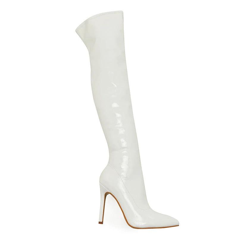 Women's High Heel Soft Patent Leather Inside Zipper Over The Knee Boots
