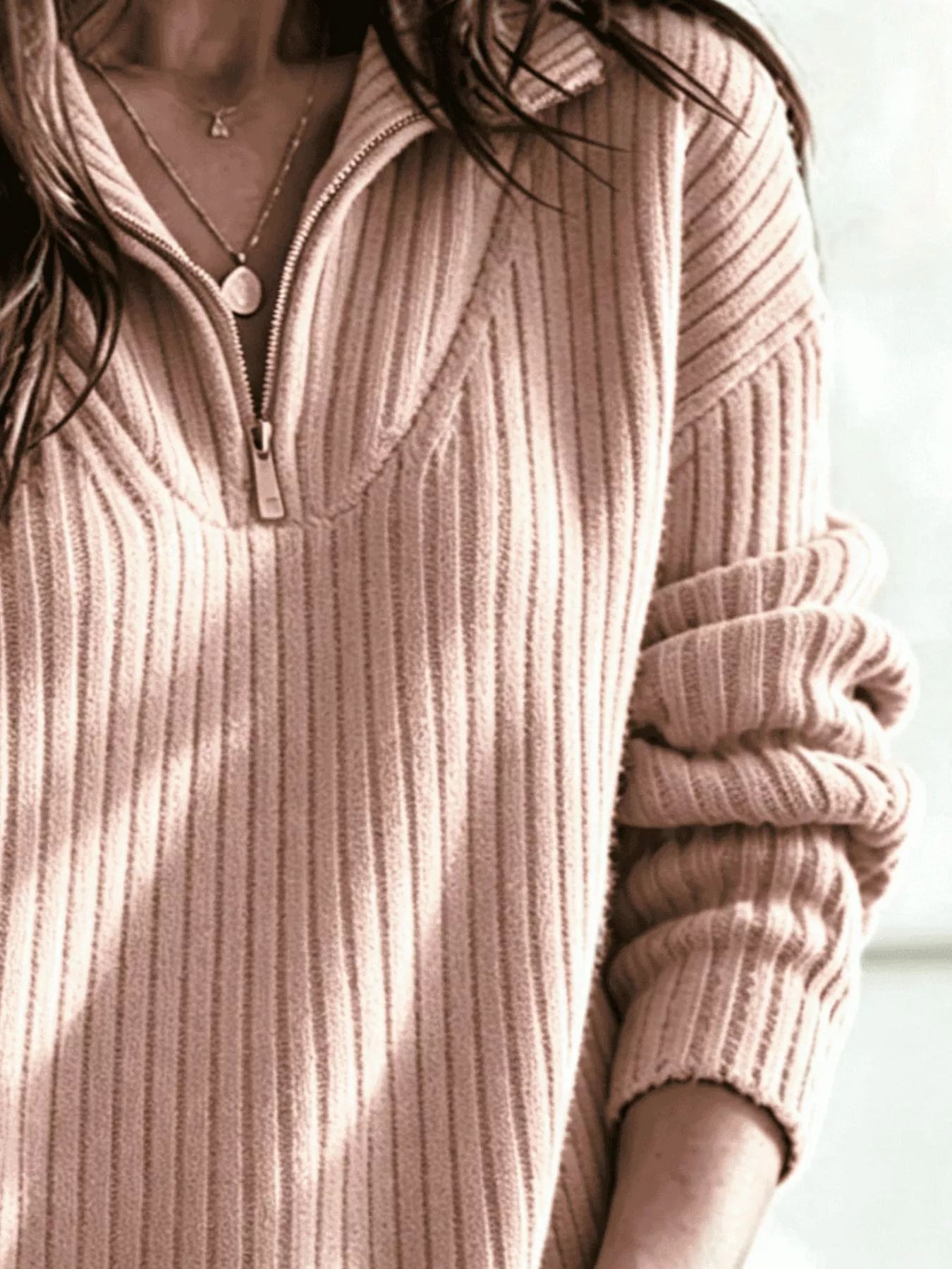 Full Size Half-Zip Textured Sweater Plus Size