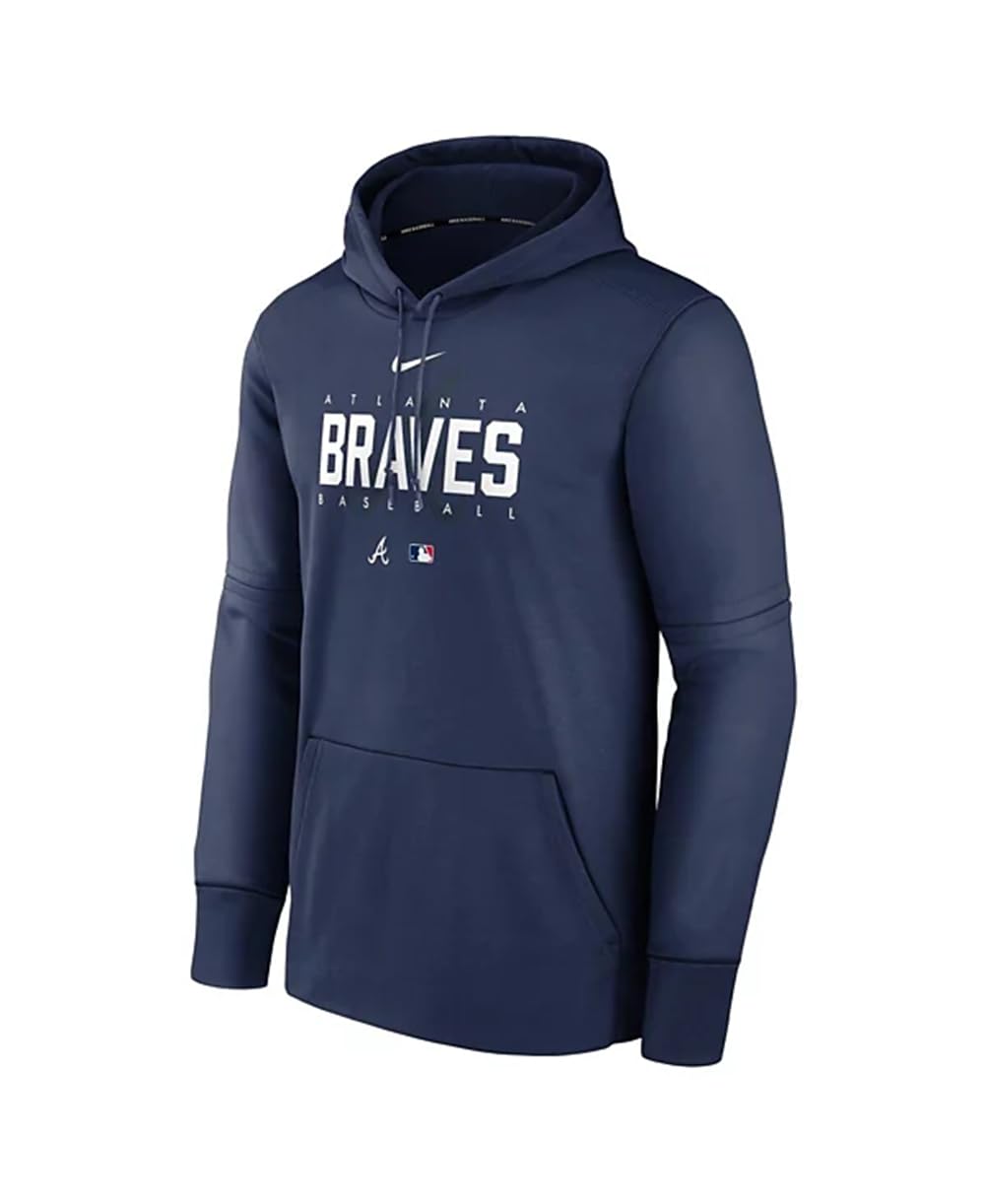 Nike Mens MLB Pre Game Therma Hoodie (US Alpha Medium Regular Regular Navy Atlanta Braves)