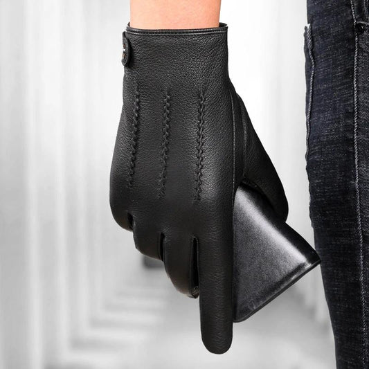 Fleece-lined Thickened Leather Gloves For Men