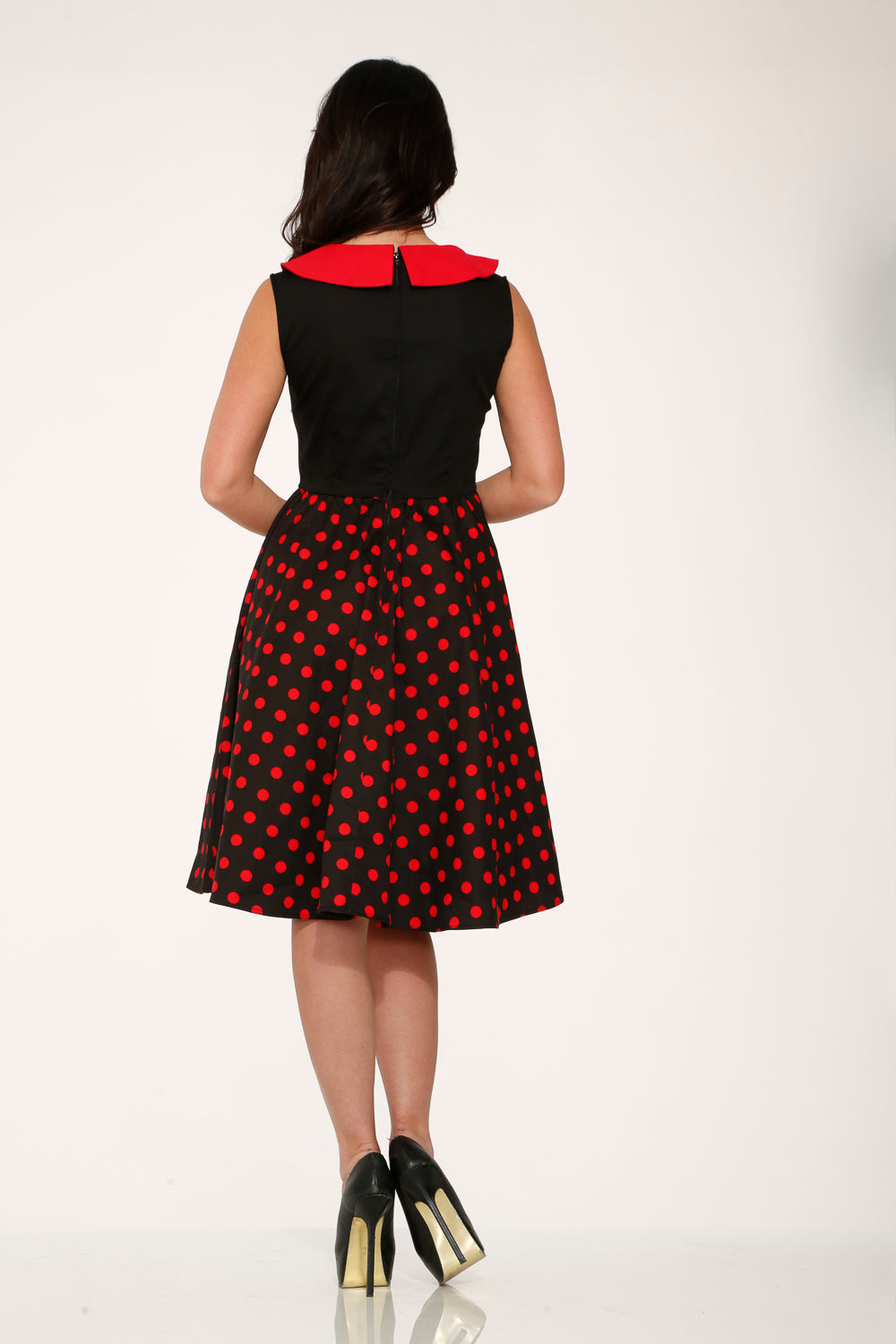 29201 Vestido Swing de Lunares Rojos y Negros