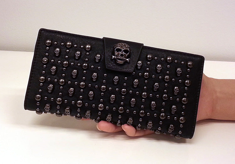 Women's Skull Studded Long Wallet Travel Bag