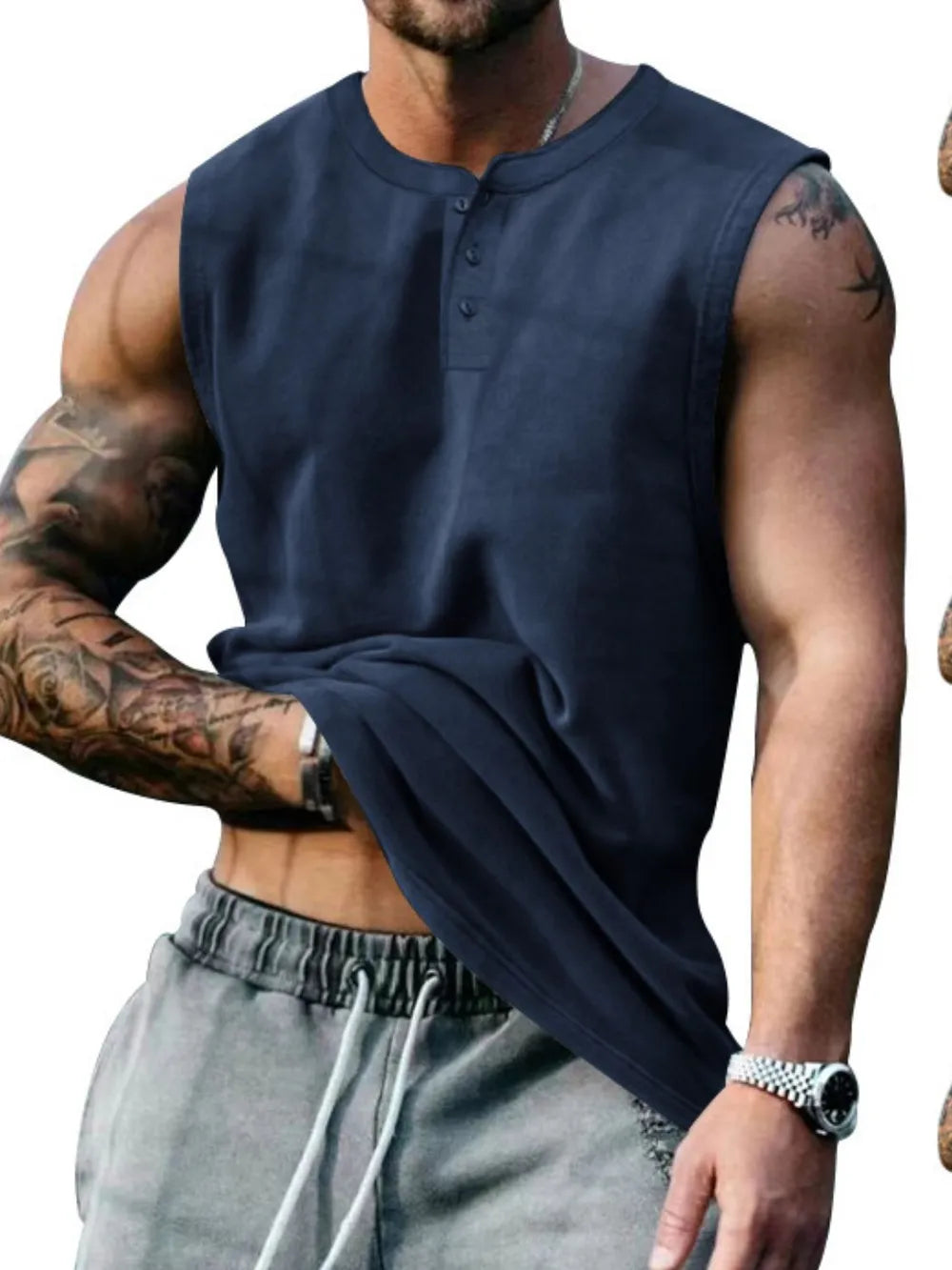 Camiseta de tirantes con cuello redondo talla grande para hombre