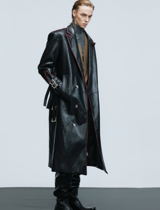 Wide Shoulder Fur Metal Belt Waist Long-cut Coat