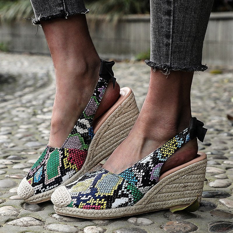 Women's Platform Wedge Sandals with Bow Detail