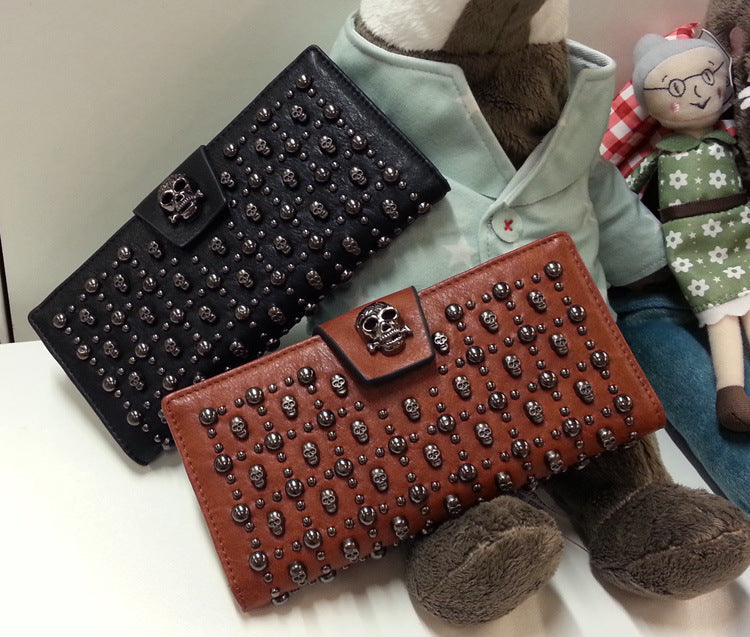 Women's Skull Studded Long Wallet Travel Bag