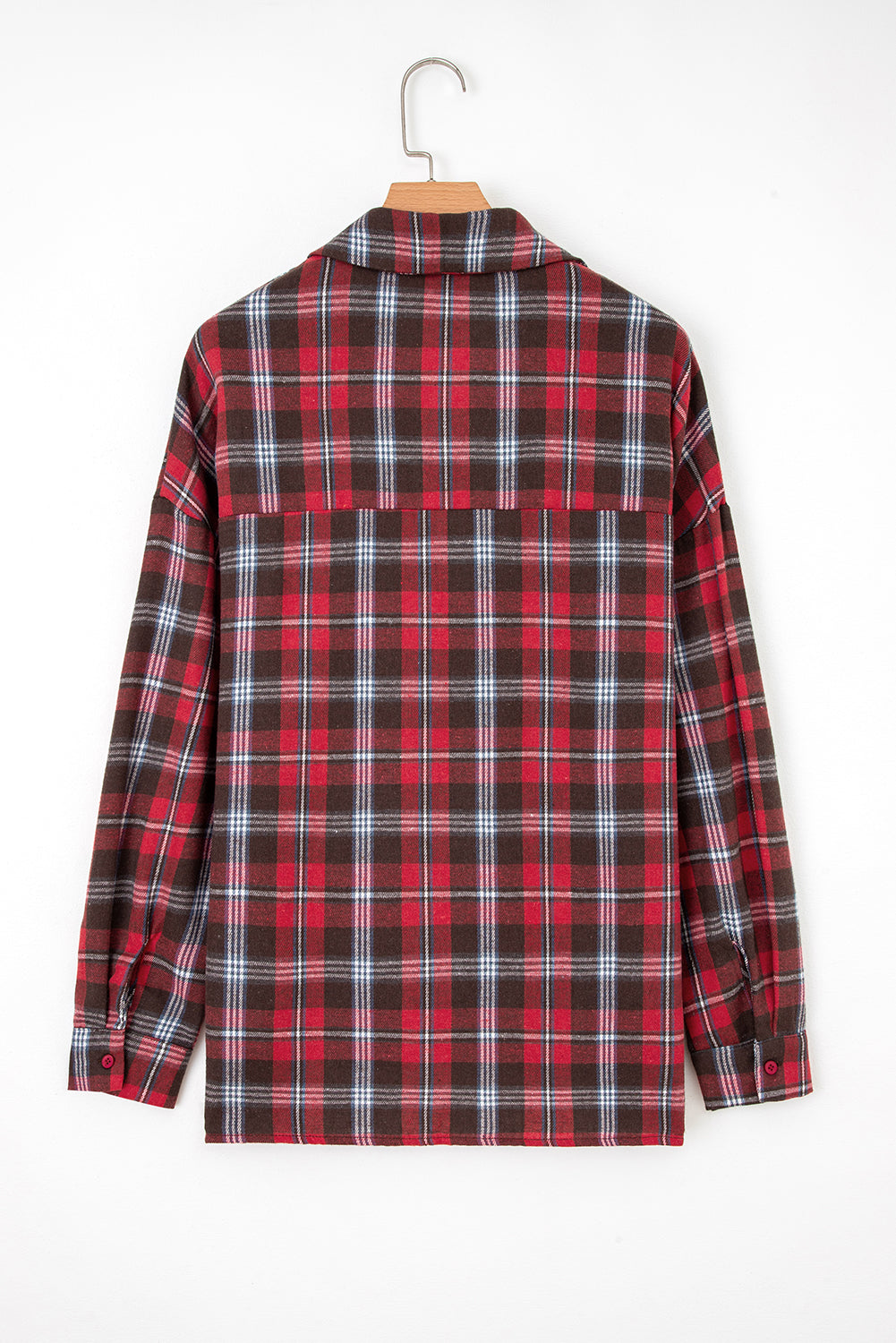 Blusa suelta con cuello en V, estampado de cuadros rojos y aberturas laterales
