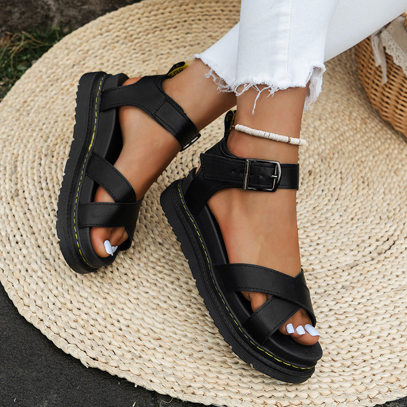 Women's Thick-soled Cross-strap Roman Sandals