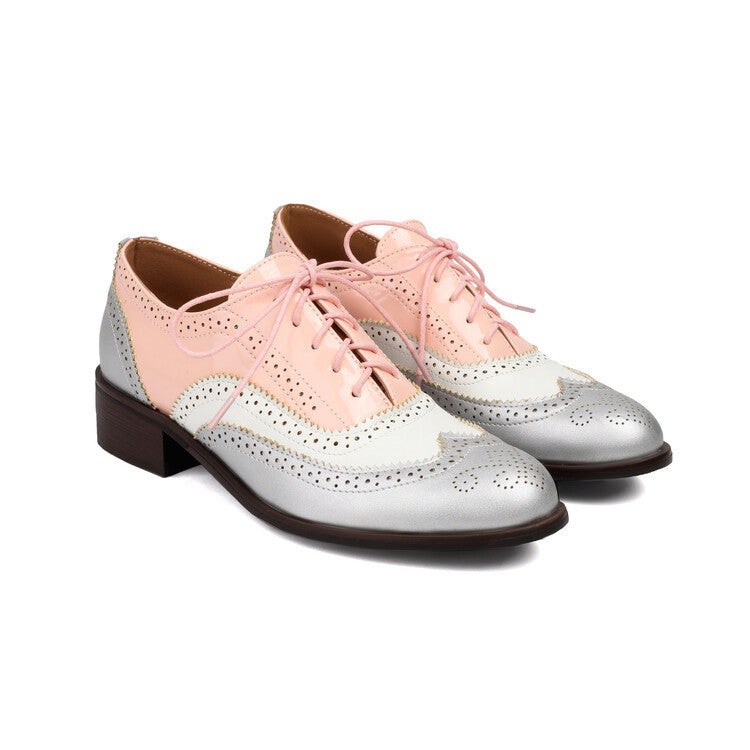 Women's Color Matching Round-Toe Lace-Up Heels