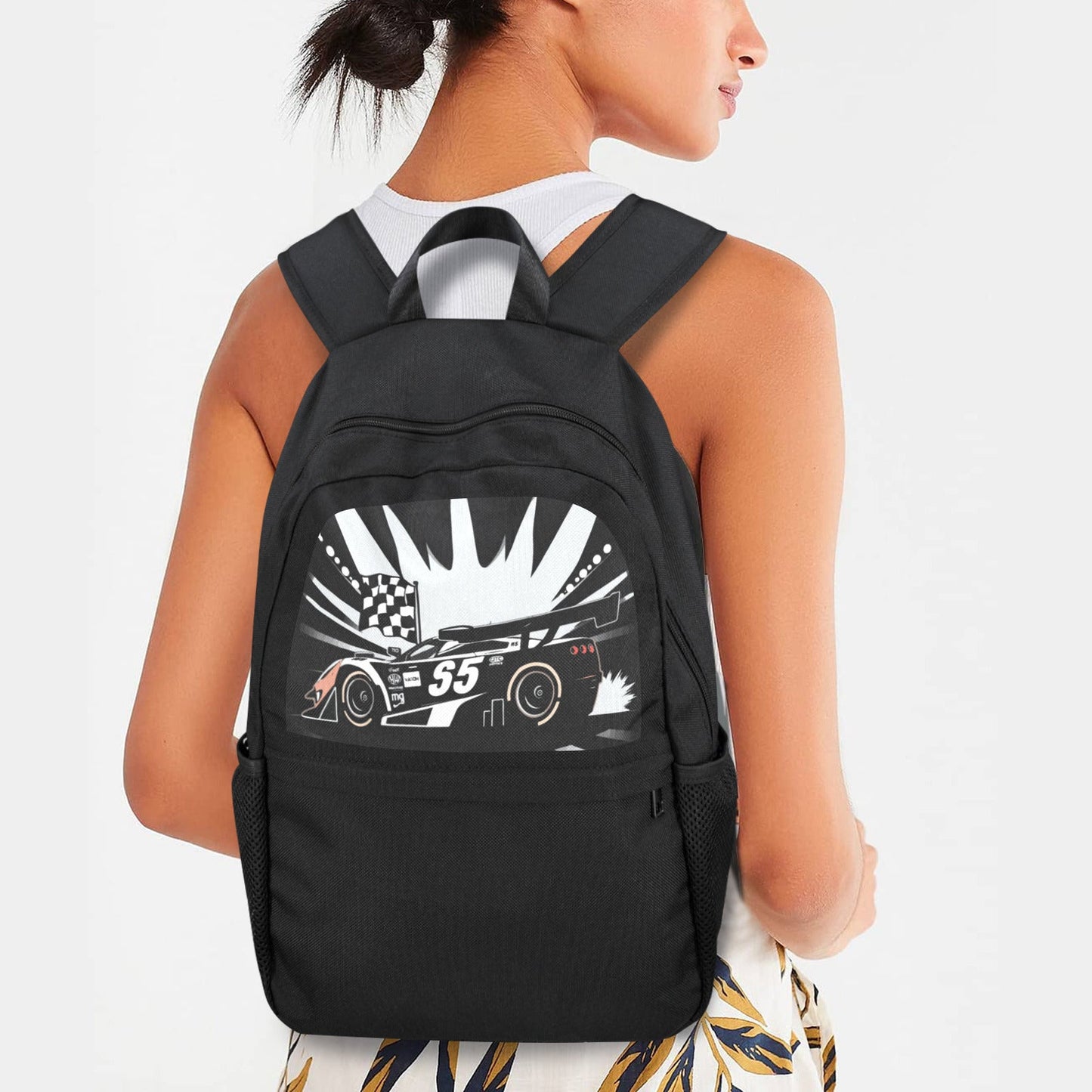 Race Car Winner Boy's Casual School Backpack | Upper Part Printing