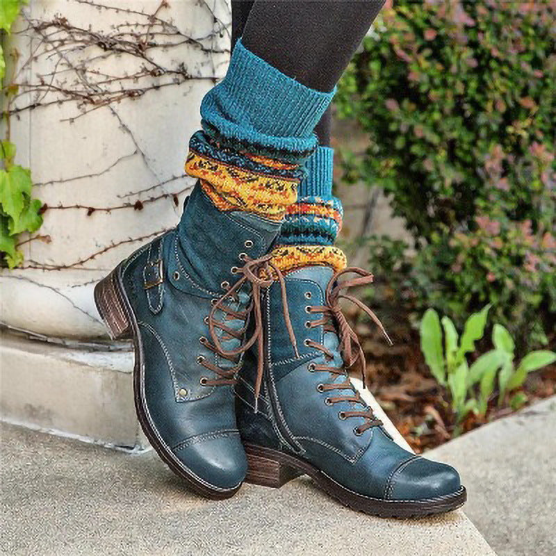 Casual Low-Heeled Round-Toe Lace-Up Ankle Boots