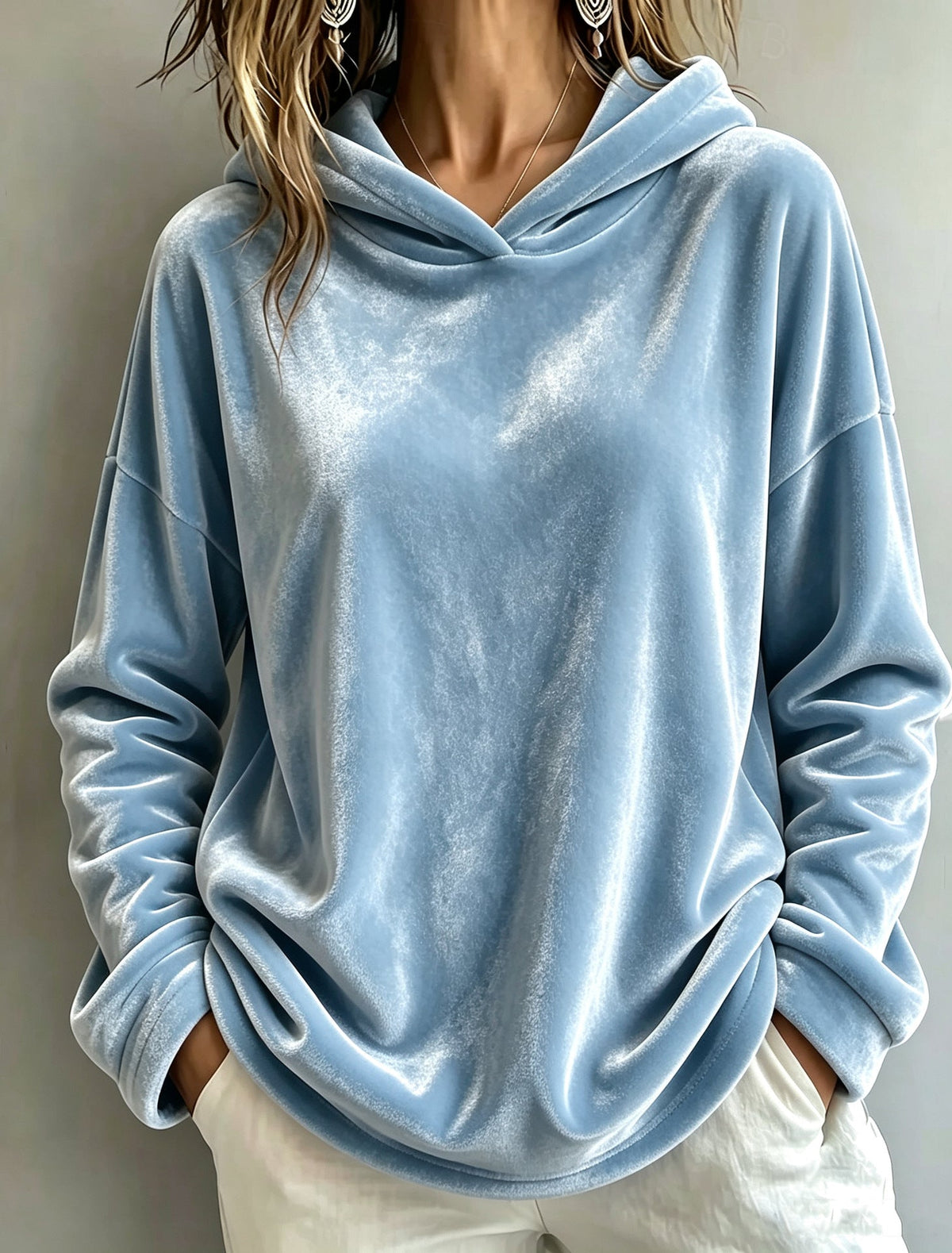 Velvet Solid-color Hooded Casual Sweatshirt