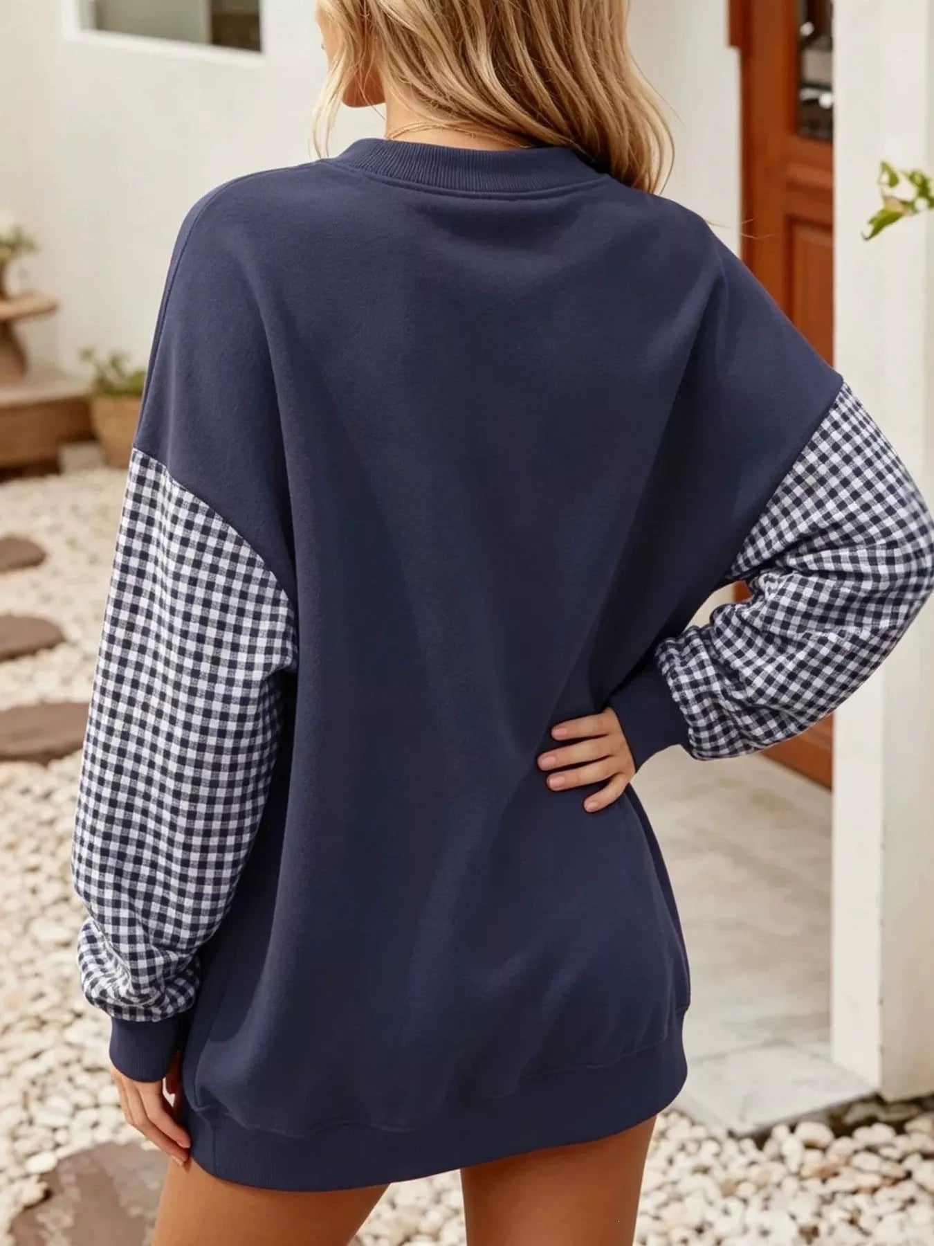 Contrast Gingham Long Sleeve Sweatshirt