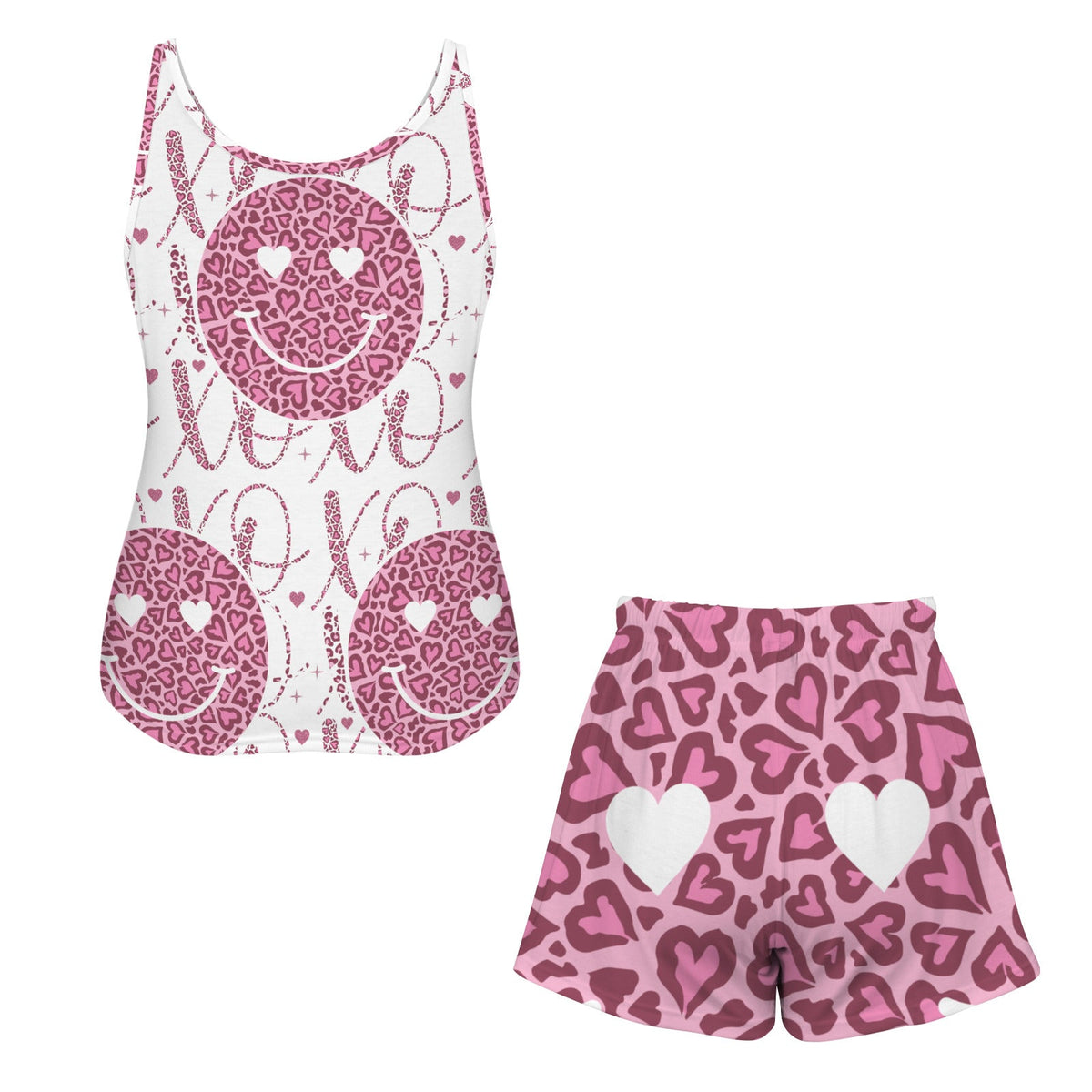 Happy Face XO's Women's 2-piece Tank Top Pajama Shorts Set (Made in USA)
