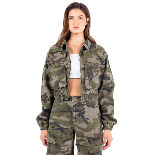 Chaqueta corta estilo militar de camuflaje-{Pantalones de chándal a juego disponibles - enlace en la descripción}