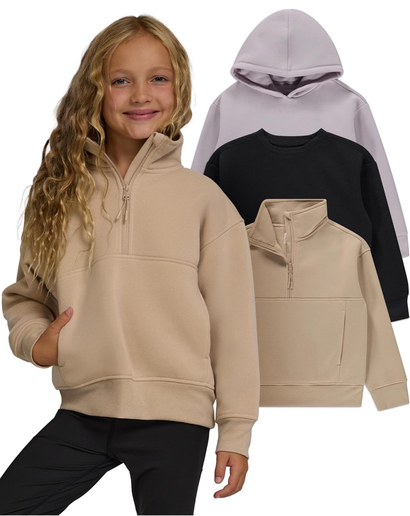 Girls 3-Pack Sweatshirts - Hoodies & Quarter Zip Fleece Set | AURORE LUXURE