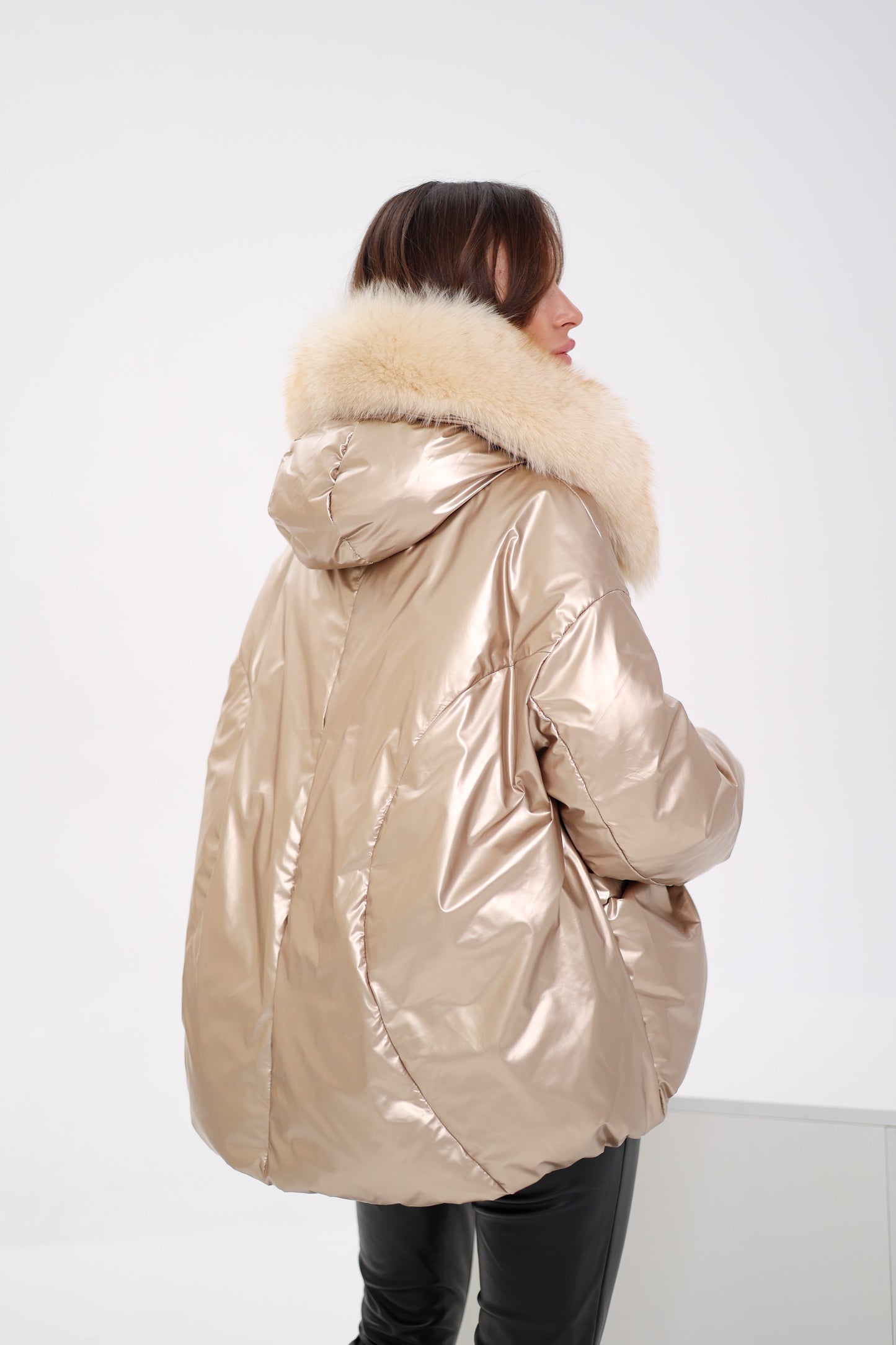 Chaqueta de plumas de zorro polar auténtico
