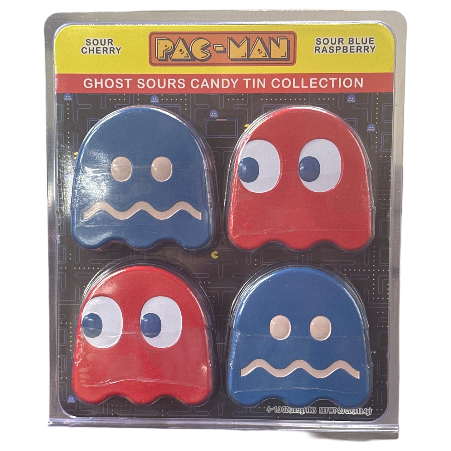 Colección de Latas de Caramelos Ácidos Pac-Man Fantasmas de Cereza Ácida y Frambuesa Azul Ácida