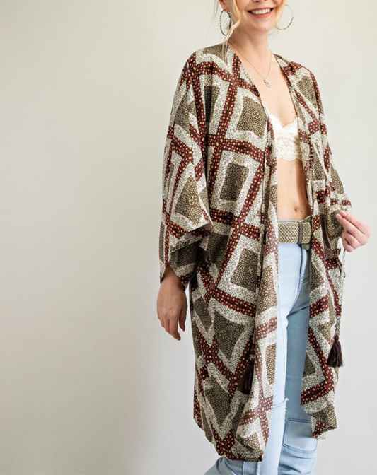 Olive Micro Floral Kimono