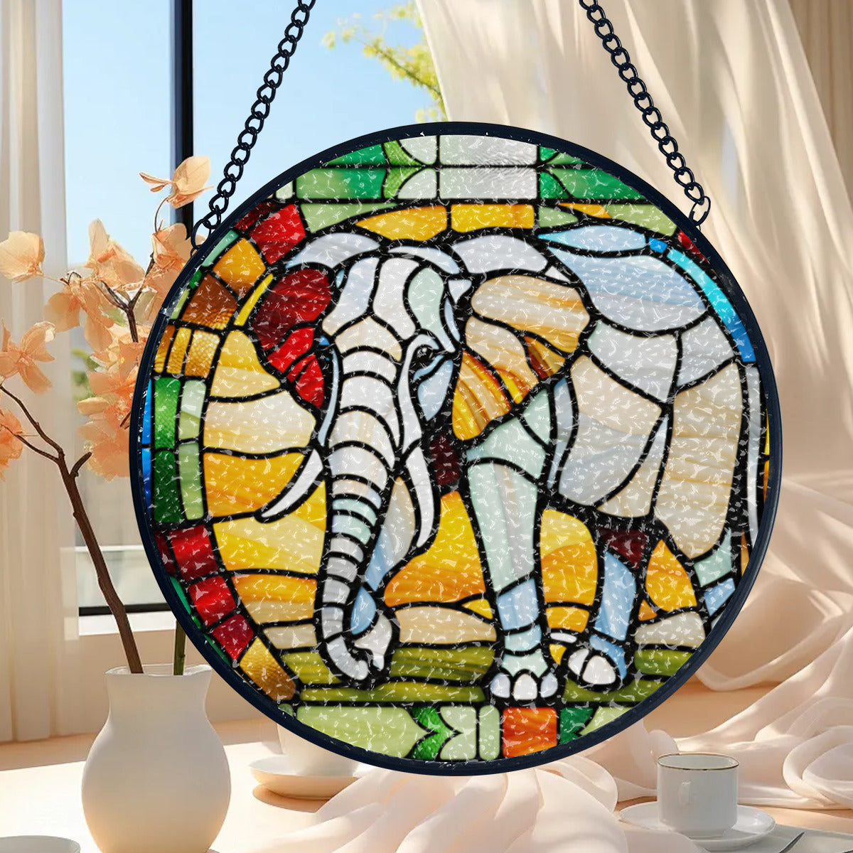 Stained Glass Elephant Suncatcher Home Decor