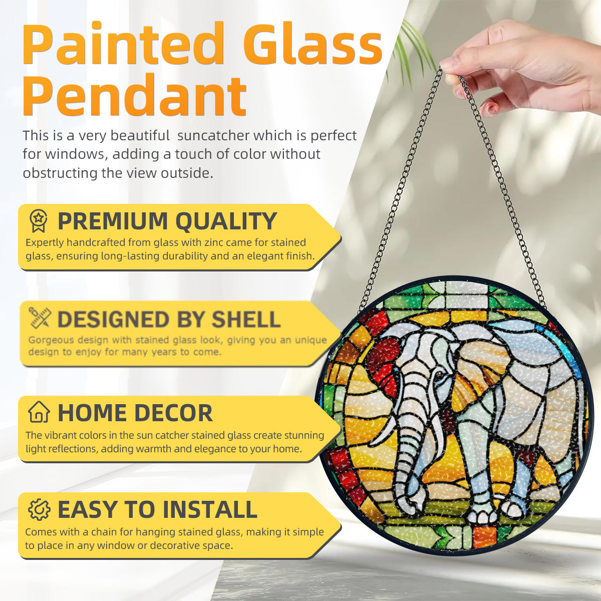 Stained Glass Elephant Suncatcher Home Decor
