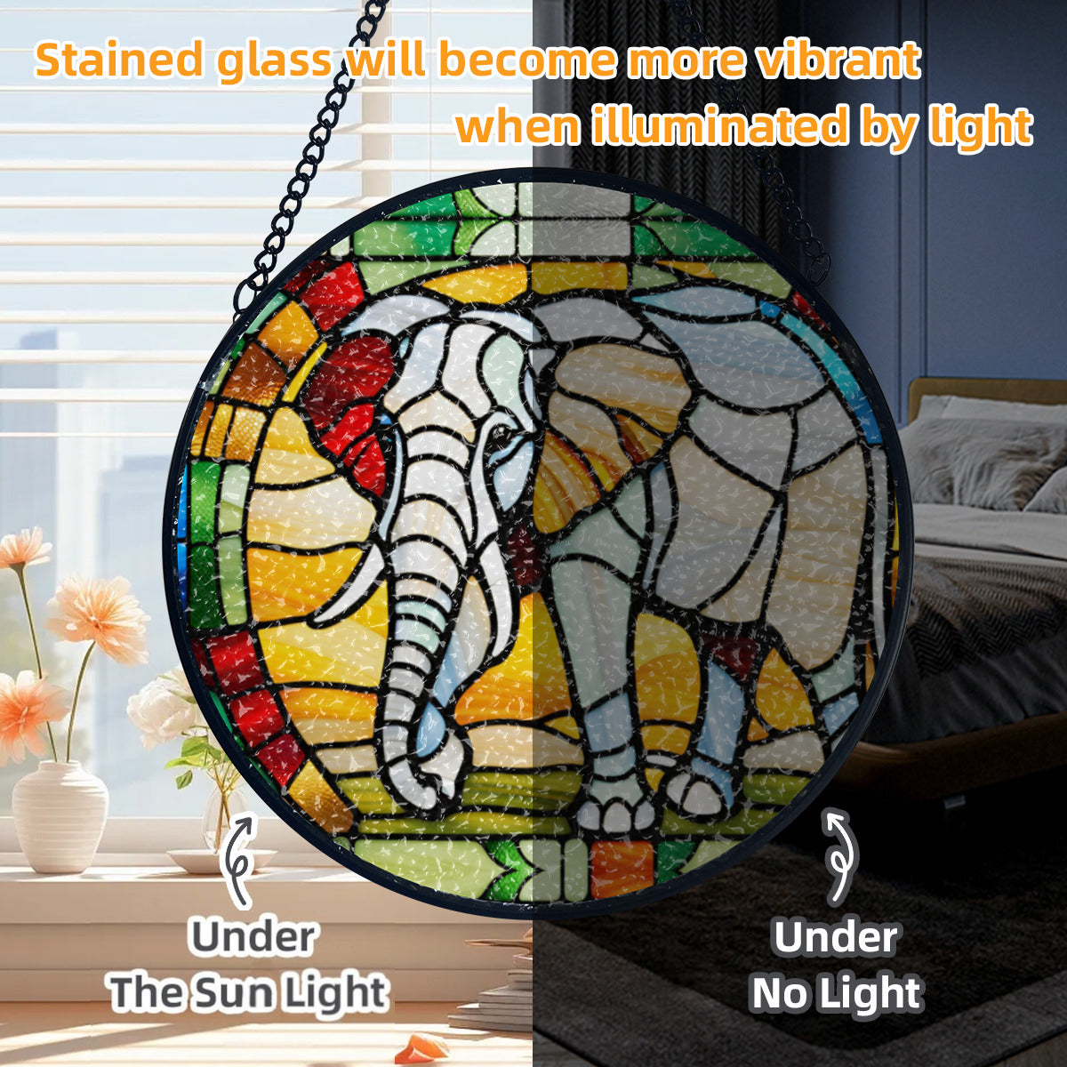 Stained Glass Elephant Suncatcher Home Decor