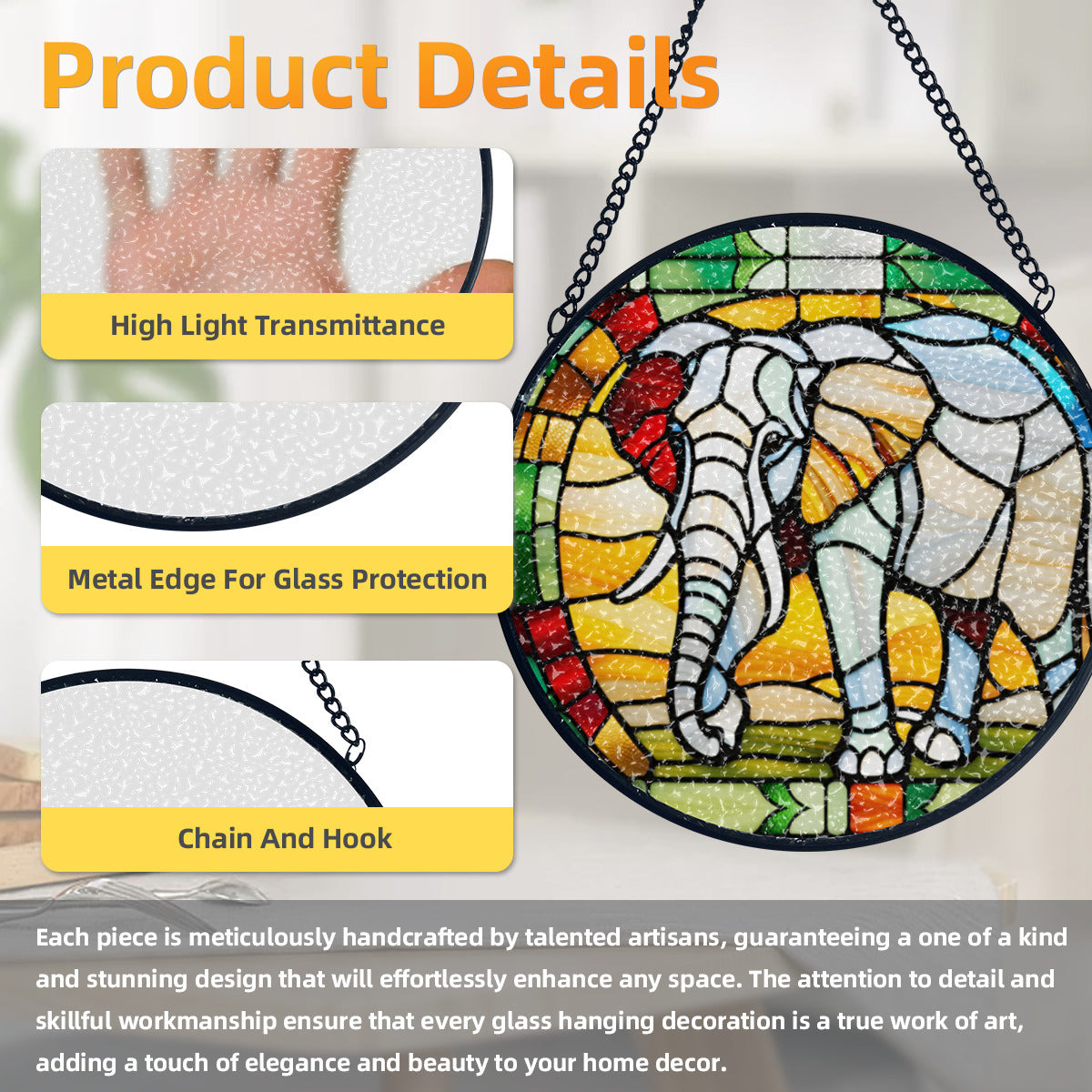 Stained Glass Elephant Suncatcher Home Decor