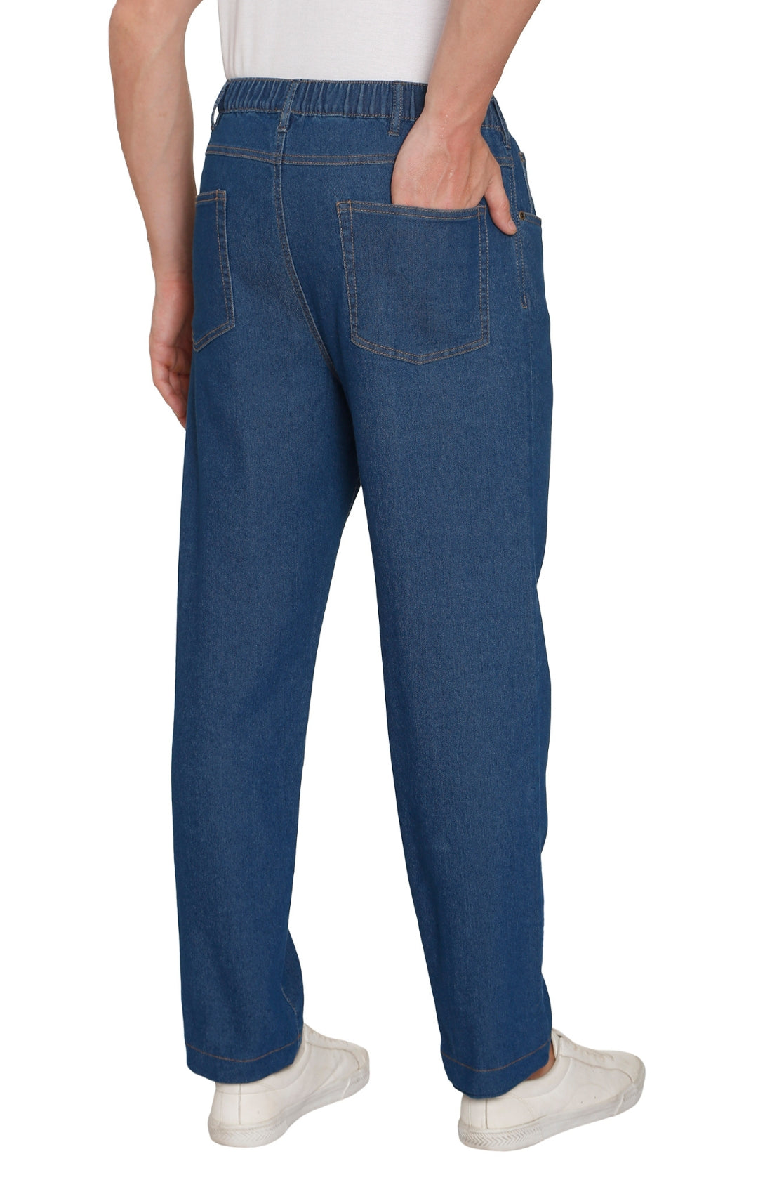 Pantalones vaqueros de mezclilla y sarga informales de hombre con cintura elástica sin cierre