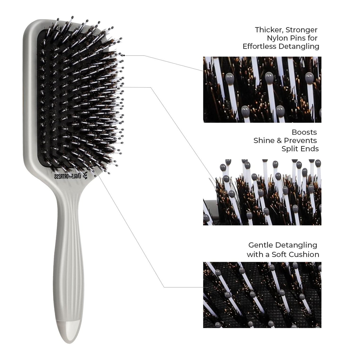 Eagle Fortress Boar Bristle Paddle Brush - Grey