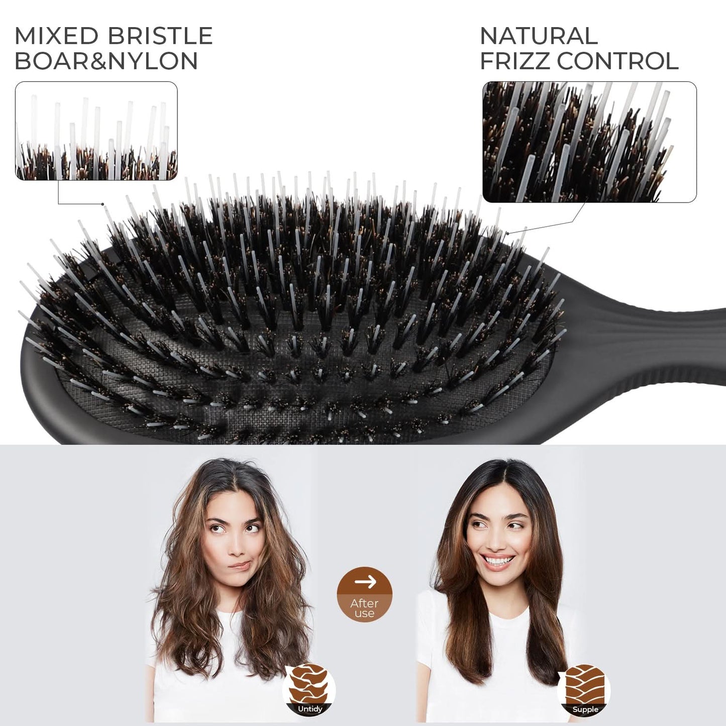Eagle Fortress Deluxe Boar Bristle Hair Brush - Black