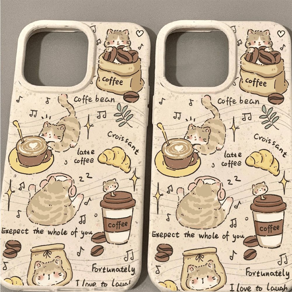 Funda de teléfono Ilustración Gato Café Vida Divertida
