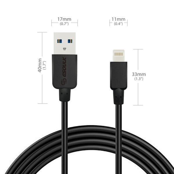 Cable USB de alta resistencia Esoulk 2A 3M (10ft) Negro