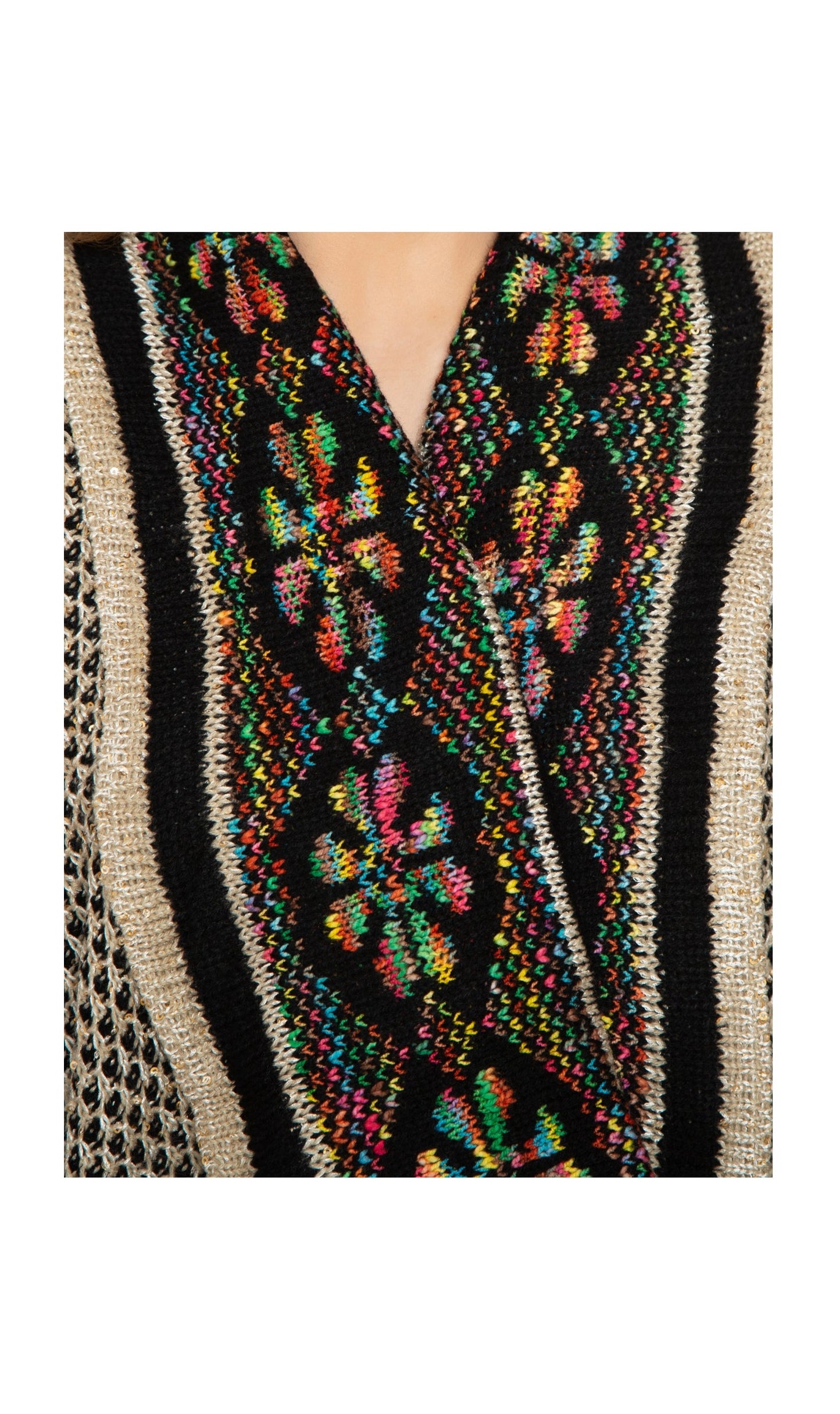 Cárdigan largo abierto de jacquard con flecos para mujer