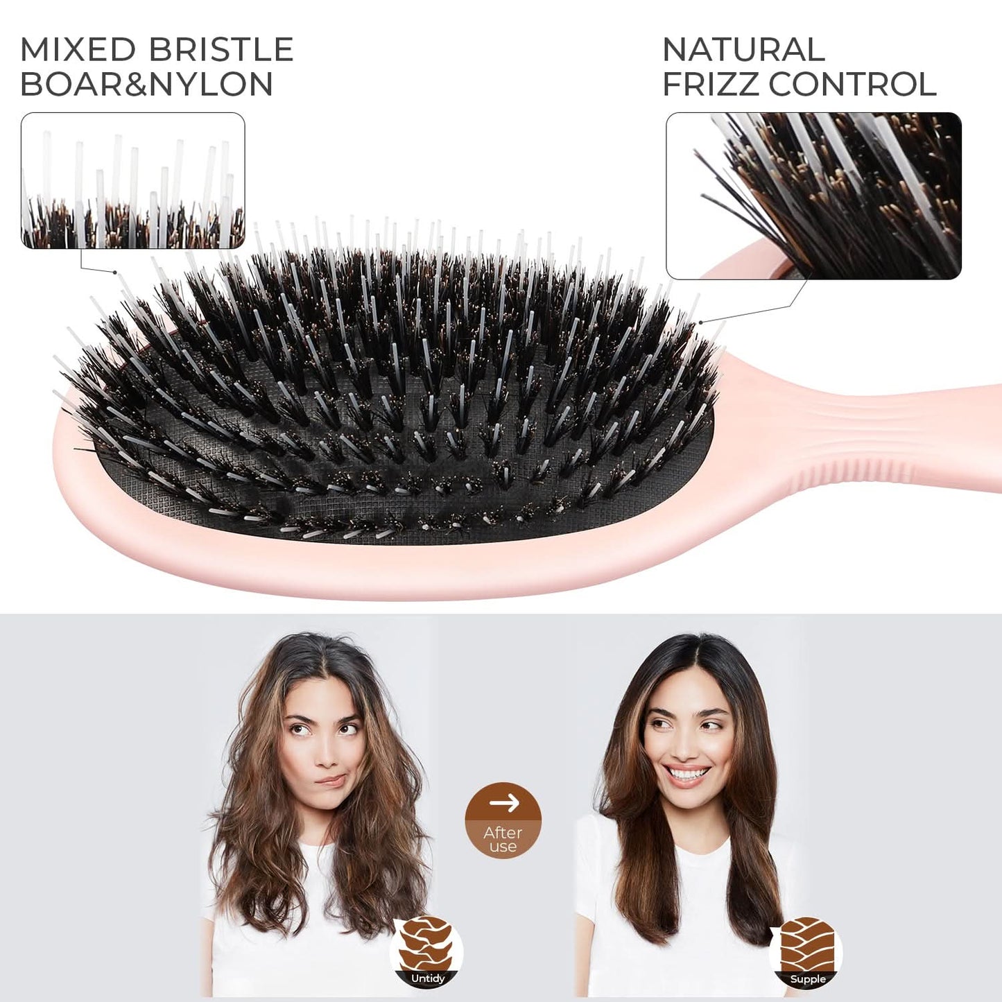 Eagle Fortress Deluxe Boar Bristle Hair Brush - Pink