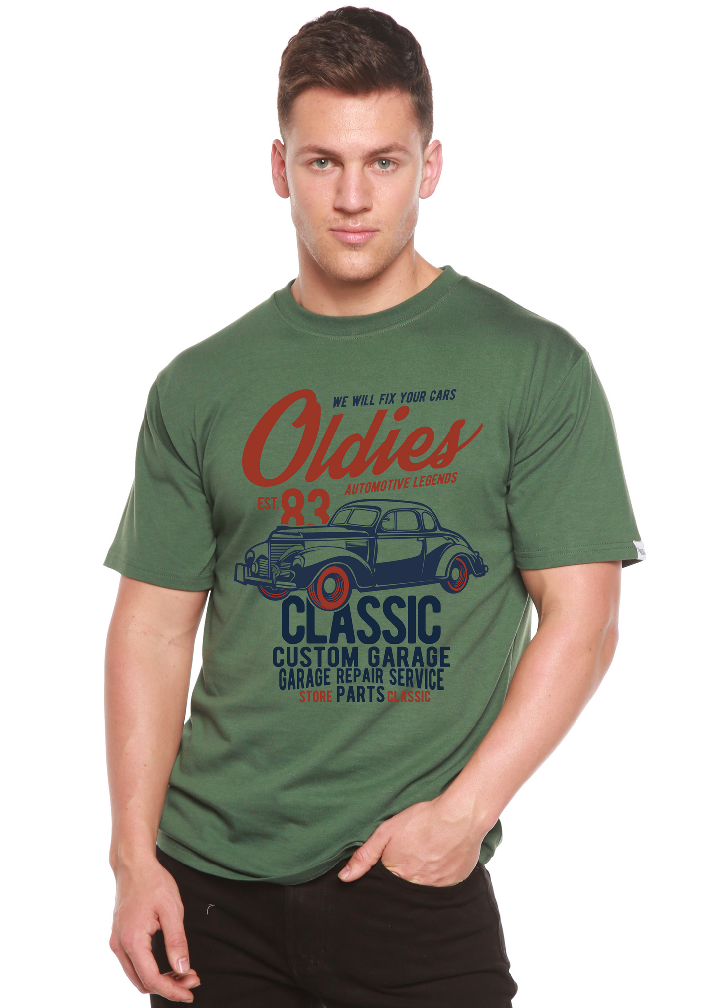 Camiseta gráfica de manga corta Oldies Spun Bamboo® de viscosa de bambú/algodón orgánico para hombre