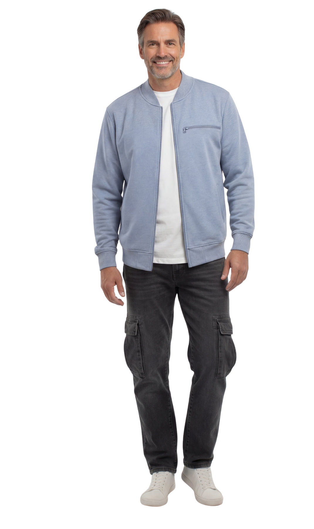 Chaqueta de béisbol de forro polar clásica con cremallera para hombre en tejido ligero de mezcla de algodón con un toque deportivo