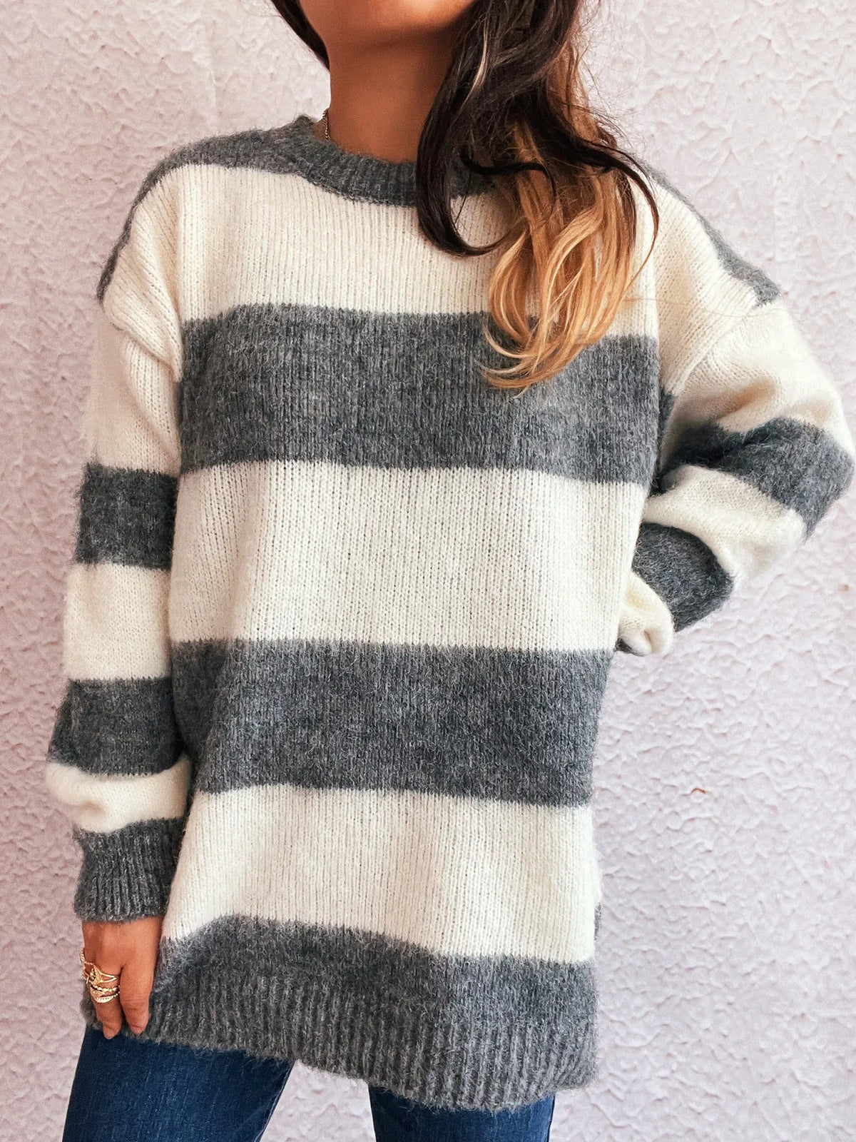 Striped Contrast Long Sleeve Sweater