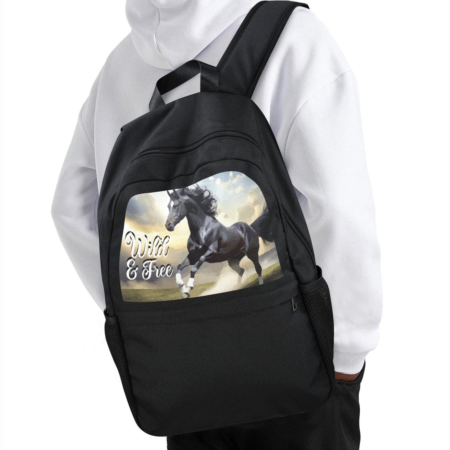 Wild & Free Black Horse Casual Backpack | Upper Part Printing