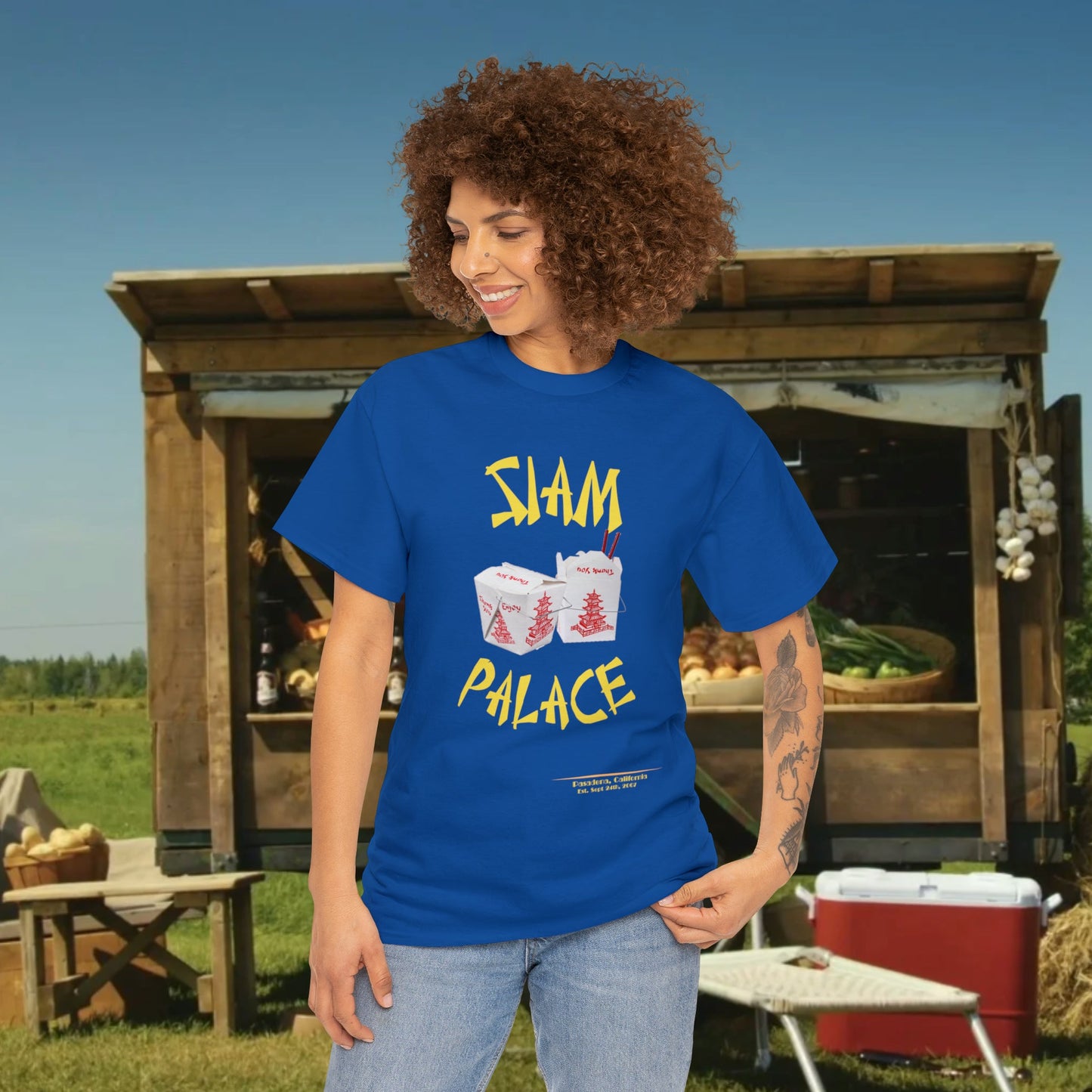 "DirkyThreadz Siam Palace T-Shirt - Bold Takeout Graphic Design in Black Cotton"