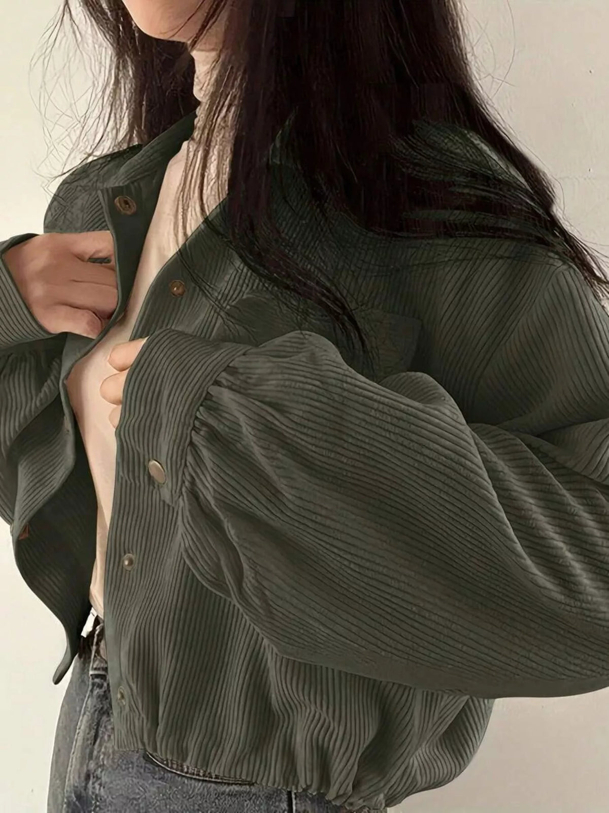 Corduroy Snap Down Cropped Jacket