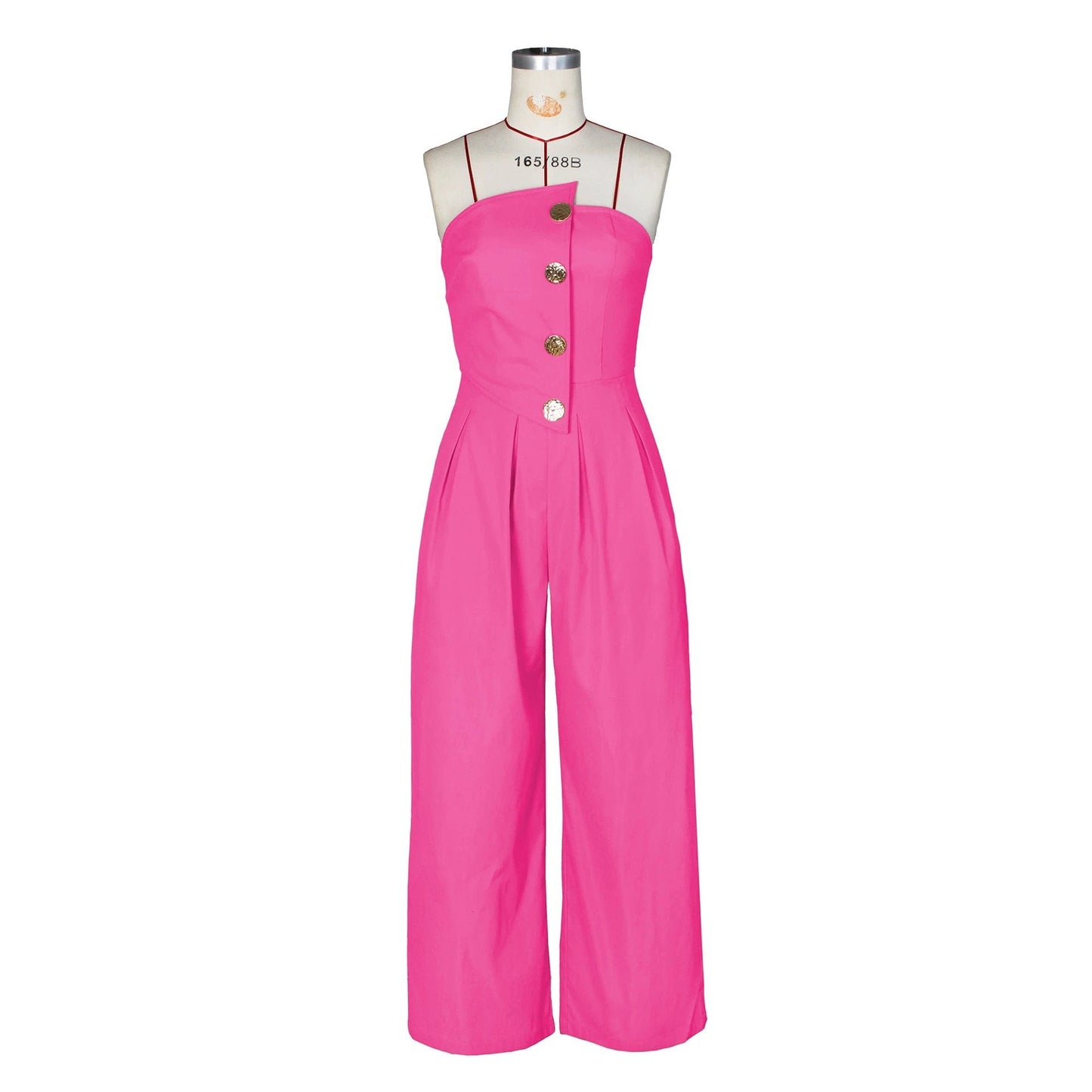 Sexy Tube Top Sleeveless Metal Button Wide Leg Jumpsuit